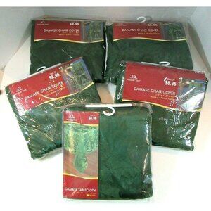 NEW Holiday Time Green Damask Table Cloth and 4 Chair Covers Christmas Decor